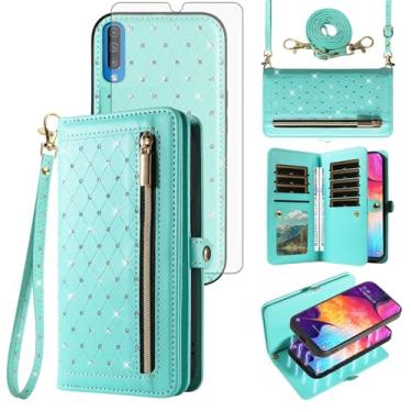 Imagem de Asuwish Capa de celular para Samsung Galaxy A50 A50S A30S A30S Carteira destacável com protetor de tela alça transversal Bling Flip suporte para cartão de crédito A 50 50S 30S S50 50A SM A505G