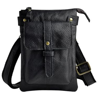 Imagem de Le'aokuu Pochete masculina de couro genuíno pequena carteiro bolsa de ombro bolsa de cintura 8711, 8711 Preto escuro 2, L25cm×W5cm×H17cm (10"×1.8"×6.8"), Bolsas carteiro
