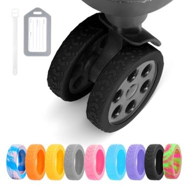 Imagem de DIGIGRE Capas de roda de bagagem, 8 peças de silicone para rodas giratórias de 5 a 6,6 cm, resistentes ao desgaste, antiruído para bagagem, malas ou rodas de cadeira de escritório, Preto, 2-2.6
