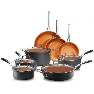 Imagem de Conjunto de Panelas Antiaderente Revestida de Cerâmica, 13 Peças, GOTHAM STEEL 1838, Marrom