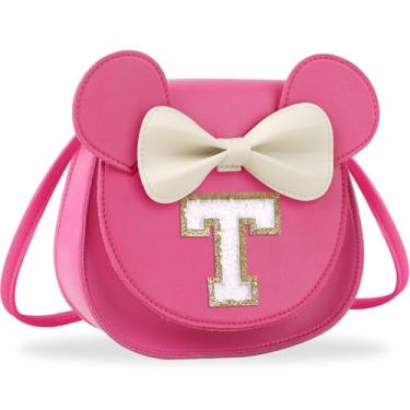 Imagem de Presentes de aniversário para meninas de 2, 3, 4, 5, 6, 7, 8, 9 e 10 anos de idade, bolsa infantil infantil para meninas pequenas com laço de orelha de rato personalizado, Branco pequeno rosado, T, T