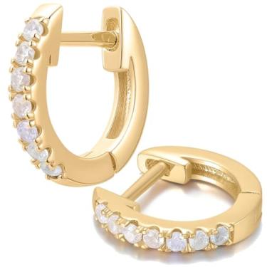 Imagem de Tiny Paved Huggies | Brincos de argola cravejados para o dia a dia | Mini Crystal Huggies | Presente minimalista para ela, Latão, Zircônia cúbica