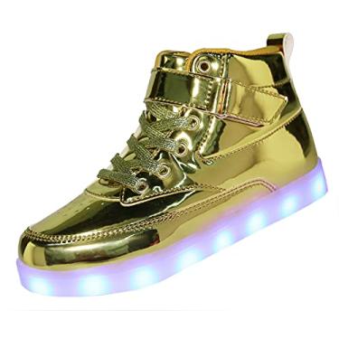 Imagem de Tênis infantil Voovix com luz de LED, carregador USB, piscante, cano alto, unissex para meninos e meninas, Gold Mirror, 8 Toddler