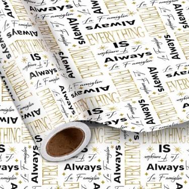 Imagem de LeZakaa Rolo de papel de embrulho familiar, Everything is always La Famiglia, design preto e dourado, embrulho de presente elegante para família, amigos, para marco, aniversário, aniversário, mini