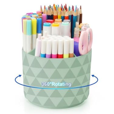 Imagem de Nuozme Organizador de mesa, porta-canetas giratórias de 360 graus para mesa, organizador de canetas com padrão de diamante com 5 compartimentos, acessórios de mesa fofos, decoração para escritório,