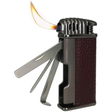 Imagem de Isqueiro de tubo multifuncional, isqueiro de chama macia angular, acendedores de butano recarregáveis ajustáveis com chama, ferramentas de limpeza 3 em 1 integradas, para velas, fogos de artifício,