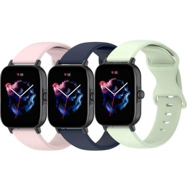 Imagem de QIEMUTER Pacote com 3 pulseiras de silicone compatíveis com Amazfit Active/GTS 4 / GTS 4 Mini/GTR Mini/GTS 3 / GTS 2, pulseira esportiva macia de liberação rápida de 20 mm para Amazfit Bip 3/Bip 3