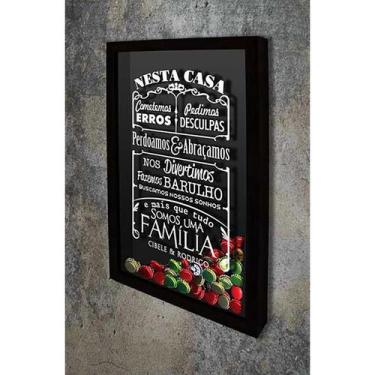 Imagem de Quadro Porta Tampinhas Nesta Casa - Quadro Novo, 26x36, Preto