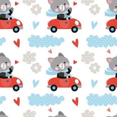 Imagem de Papel De Parede 10m Adesivo Coração Carrinho Gato