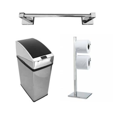 Imagem de Toalheiro 30cm Lixeira Automática 6L Papeleira Dupla Inox