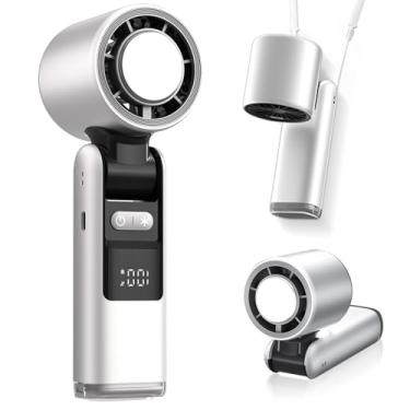 Imagem de SAYTAY Ventilador portátil portátil, mini ventilador turbo ajustável de 100 velocidades com modo de temperatura inferior, visor digital recarregável, ventilador pessoal dobrável com luz noturna para