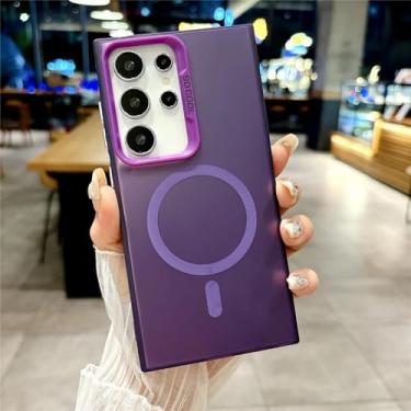 Imagem de HPQWN Para A54 5G Luxury Matte Magnetic Case Wireless Charge Hard Cover (Para A54 5G/Deep Purple)