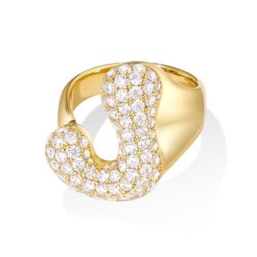 Imagem de KissYan Anel feminino com inicial de bolha, placa de ouro 14 quilates, anéis abertos, ajustáveis, delicados, pavimentados, zircônia cúbica, personalizada, moda, joia de presente, Latão, Zircônia