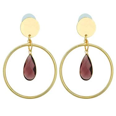 Imagem de Brincos de cristal Nupuyai com pingente de cristal para mulheres, brincos de argola circular para meninas Roxa