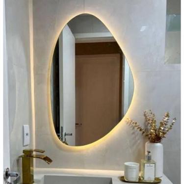 Imagem de Espelho Orgânico Decorativo Lapidado Com Led 90x65cm E02 3000K 110V Led Quente