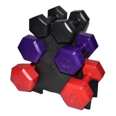 Imagem de Kit 3 Pares de Halteres Sextavados 1kg 2kg 3kg com Suporte – Treino, Musculação, Academia e Fisioterapia