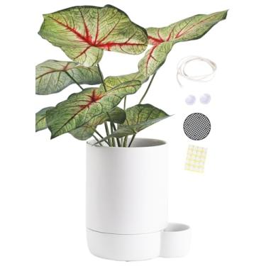 Imagem de BABALIU Vasos de cerâmica autoirrigáveis de 14 cm com corda de algodão absorvente, vaso de flores redondo cilíndrico para suculentas, ervas, violetas africanas, branco, 1 pacote