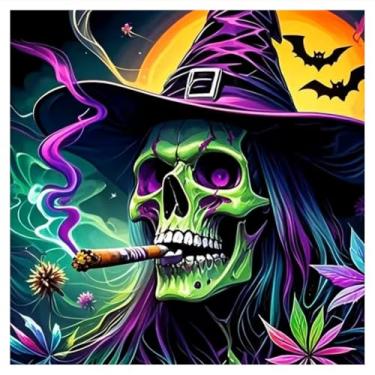 Imagem de hill froeistung Kits de pintura artística de diamante de mago de esqueleto para adultos, kits de pontos de diamante de charuto para iniciantes, 5D faça você mesmo redondo broca completa diamante dotz