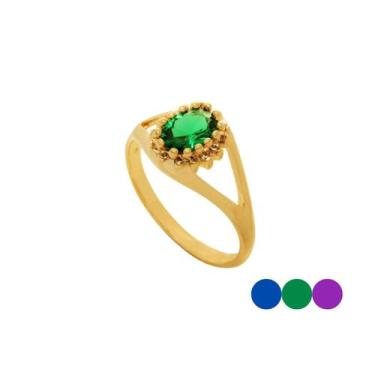 Imagem de Anel de formatura feminino com pedra de zircônia em banho de ouro 18k 