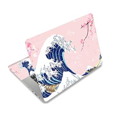 Imagem de Adesivo para laptop de 12 polegadas, 13 polegadas, 13,3 polegadas, 14 polegadas, 15 polegadas, 15 polegadas, 15 polegadas, 15,6 polegadas, 15,6 polegadas, capa protetora de arte para notebook, PC (2 almofadas de pulso incluídas grátis), decorativo à prova d'água, removível, rosa onda do mar
