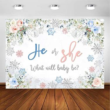 Imagem de Avezano Pano de fundo revelador de gênero para menino ou menina, azul, rosa, prata, floco de neve, fundo de fotografia, revelação de gênero de inverno, chá de bebê, festa de fotos (3 x 2 m)