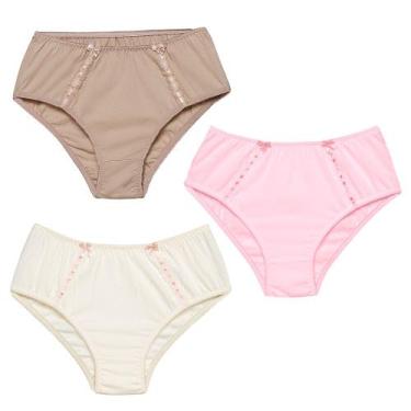 Imagem de 3 Calcinha Cintura Alta Luminate 2112 Renda Rosa Marfim Choco, P