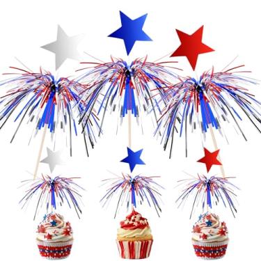Imagem de BOARDFEB 4th of July Cocktail Picks 100Pcs, Patriotic Firework Picks with Red White Blue Stars Cocktail Sticks Cupcake Toppers Toothpicks for 4th of July Party Food Drinks Appetizers Picks Decorations