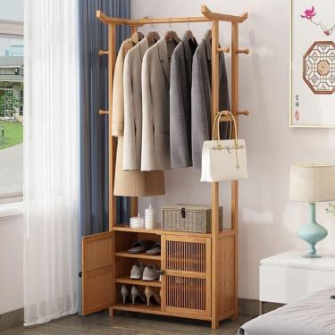 Imagem de Cabide Com Armazenamento De Sapatos Beh, Árvore De Entrada 3-em-1 Com E Sapateira De 2 Níveis E 8 Ganchos Móveis, Fácil De Montar, Organizador De Prateleira De Armazenamento D, B, 52x29x180cm