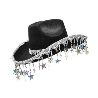 Imagem de YIJU Chapéu de cowboy larga abordagem para festival de música para férias ao ar livre de férias de noivado, Preto