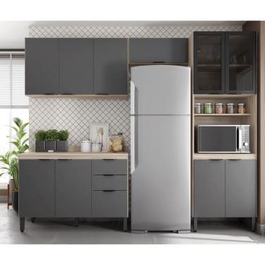 Imagem de Cozinha Firenze Modulada 5 peças com Paneleira 2 Portas de Vidro fumê -  Avena Touch/ Grafito Demóbile 