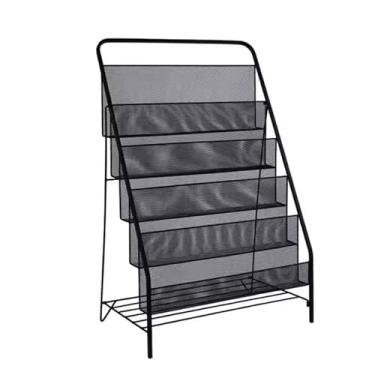 Imagem de Porta-jornais de chão Rack de jornal criativo, prateleira de armazenamento dobrável para escritório, porta-revistas de ferro, suporte de exibição de folhetos, estante simples para sala de estar Porta-