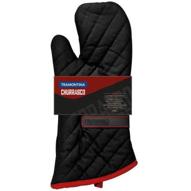 Imagem de Luva Térmica Cozinha Tramontina Churrasco 100% Algodão 40cm Preta Grelha Forno Churrasqueira