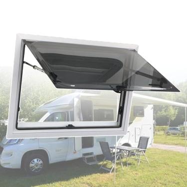 Imagem de Janela de motorhome, janela push out para trailer, moldura de liga de alumínio, moldura interna abs, vidro acrílico duplo, com cortina, para caravana, motorhome, campista, 700 × 400 mm