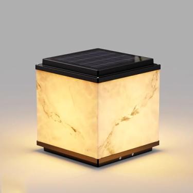 Imagem de CUTPOIY Poste de luzes solares ao ar livre cerca tampa de deck lanterna moderna lâmpada de coluna movida a energia solar exterior habitação paisagem pilar lâmpadas para superfície plana pátio jardim