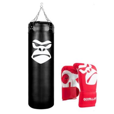 Imagem de Saco Pancada Profissional Boxe Muay Thai 90 cm CHEIO + 01 Par de Luvas Bate saco Adulto Gorilla (Vermelho)
