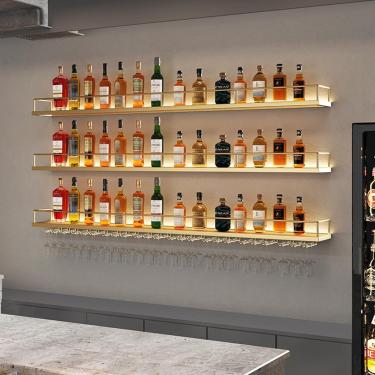 Imagem de Prateleira Home Simples Do Licor Para A Parede, Suporte Da Prateleira Da Barra Do Metal Para O Licor Na Parede, Prateleira Do Licor Do Ferro Fixado Na Parede, Prateleira, Black, No hook 120cm/47in