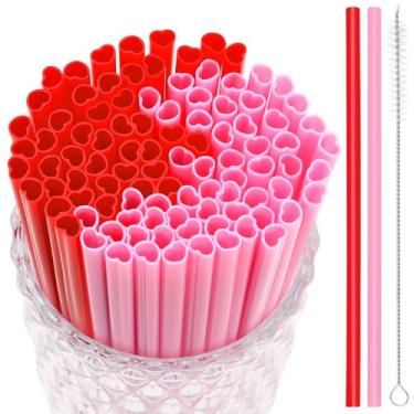 Imagem de JANYUN 30 canudos em forma de coração rosa e vermelho, canudo de plástico reutilizável para dia dos namorados, lembrancinhas de festa de aniversário, chá de panela, suprimentos de casamento