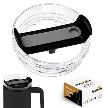 Imagem de Fabenyok Tampa de copo de substituição de 590 ml, 850 g, adequada para Stanley Cup, 1 pacote de tampas de substituição transparentes, capas de copo para acessórios Stanley Cup (transparente - preto)