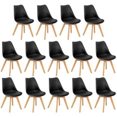 Imagem de Conjunto 14 Cadeiras de Jantar Eames Wood Leda Design Estofada - Preto