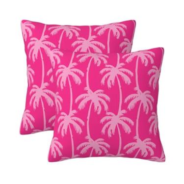 Imagem de Conjunto de 2 capas de almofada para decoração de sofá e sala de estar com 16 x 16 fronhas decorativas rosa choque tropical palmeira tropical praia costeira vintage verão ao ar livre casa de fazenda