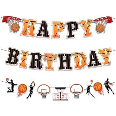Imagem de Neyeidru Faixa de basquete Happy Birthday - 3 peças pré-amarradas guirlanda de basquete para crianças, adolescentes, meninos, homens, decoração de festa de aniversário