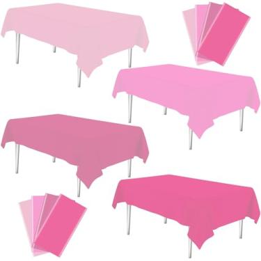 Imagem de OLIVBIN 8 peças de toalha de mesa rosa empoeirada, rosa empoeirado e rosa empoeirado gradiente descartável de plástico retangular à prova d'água, adequada para casamentos, aniversários, festas de
