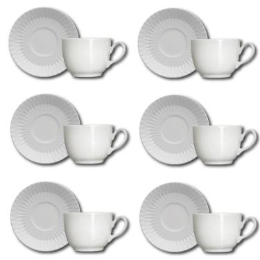 Imagem de Conjunto De Xícaras Para Chá Germer Diamante Em Porcelana 240 Ml 6 Peças Branco