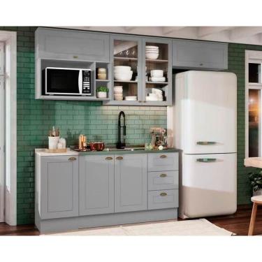 Imagem de Kit De Cozinha Modulada 7 Peças Americana (3 Aéreos. 2 Balcões, 1 Nicho, 1 Complemento) Cinza - Henn