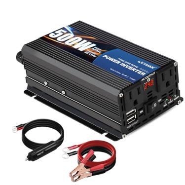 Imagem de LVYUAN Inversor De Energia Onda Senoidal Pura 500 Watts, Conversor 24 V Para 110 V/120 Cc/Ca Com Soquetes Duplos, Portas Usb, Display Led Adaptador Carro Rv Doméstico E Externo