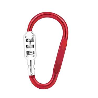 Imagem de MyyYiTar Mosquetão grande de 12 cm com trava de combinação de 3 dígitos integrada – liga de alumínio durável, segurança sem chave para uso diário (vermelho)