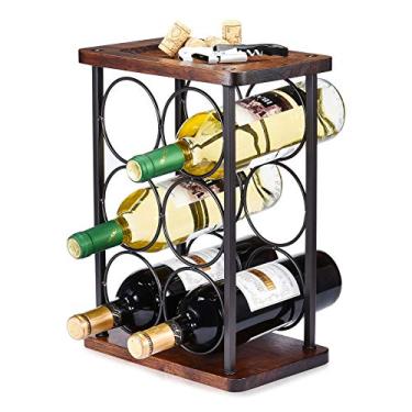 Imagem de Prateleira de vinhos de bancada, suporte de garrafa de vinho de madeira, perfeito para decoração de casa e armazenamento de cozinha, bar, adega, armário, despensa, etc. (inclui 6 garrafas)