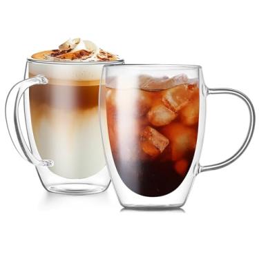Imagem de Conjunto de 2 copos de café expresso de parede dupla de 350 ml com alça, copo expresso transparente de 330 ml, canecas de café expresso com isolamento de parede dupla, Tazas de Cafe Expreso, seguro