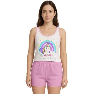 Imagem de Pijama Feminino Adulto Regata e Short Estampa Unicórnio - Calupa, M