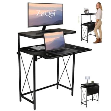 Imagem de Zaqei Mesa de pé, pequena escrita ajustável em altura, mini mesa, mesa de escritório em casa, escritório em casa, estudo de laptop dobrável (preto)